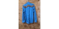 Chemise western turquoise frange brune