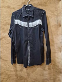 Chemise western noire frange blanche Chemise western noire frange blanche