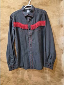 Chemise western grise frange rouge Chemise western grise frange rouge